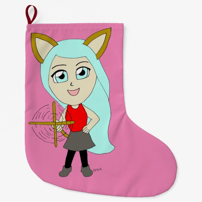 Calcetín Navideño Grande chibi catgirl (Anverso)