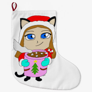 Calcetín Navideño Grande chibi catgirl