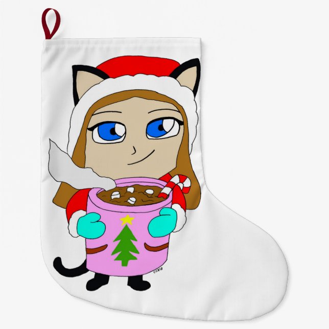Calcetín Navideño Grande chibi catgirl (Anverso)