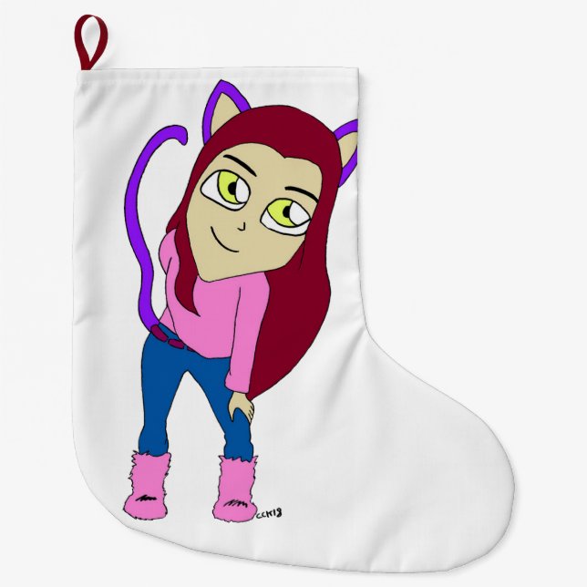 Calcetín Navideño Grande chibi catgirl (Anverso)