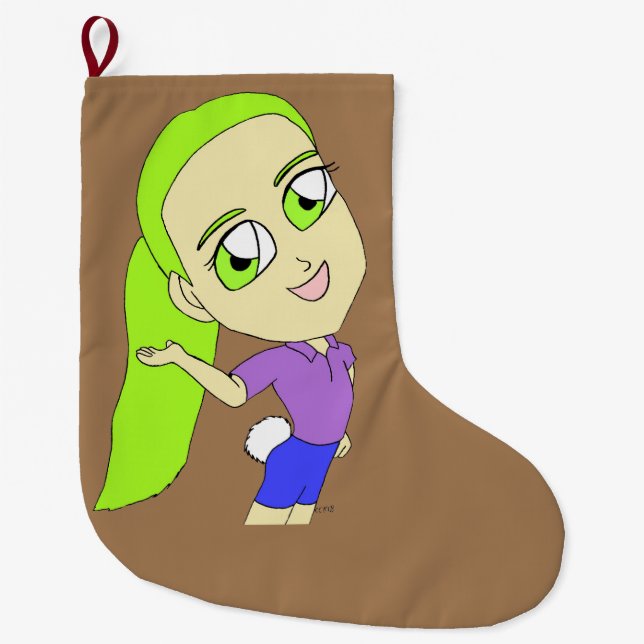 Calcetín Navideño Grande chibi chica con cola de conejo (Anverso)