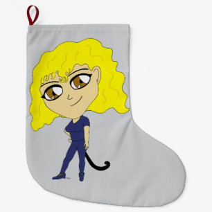 Calcetín Navideño Grande Chibi con un gato como cola