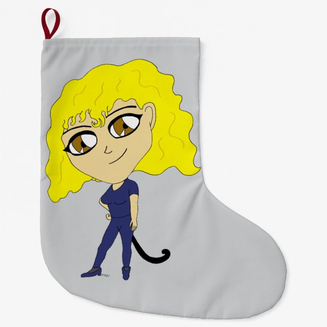 Calcetín Navideño Grande Chibi con un gato como cola (Anverso)