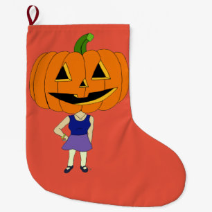 Calcetín Navideño Grande chibi de cabeza de calabaza chica