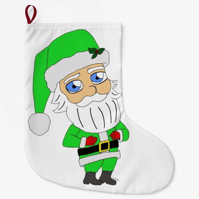 Calcetín Navideño Grande Chibi Santa green suit (Anverso)