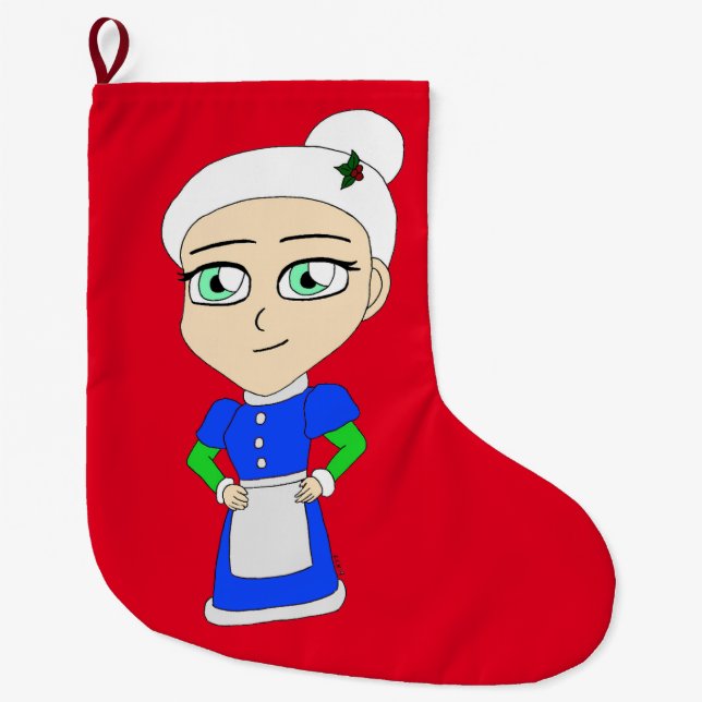 Calcetín Navideño Grande Chibi traje azul Sra. Claus (Anverso)