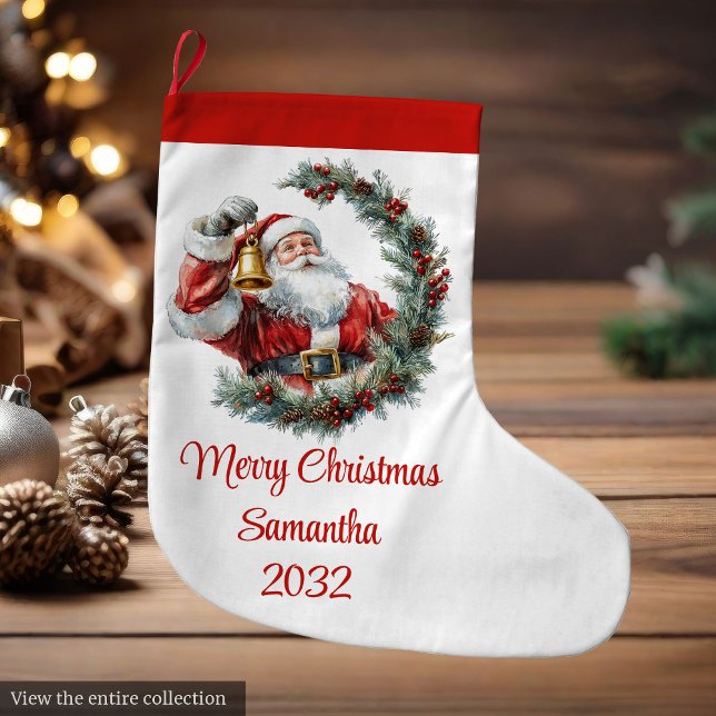 Calcetín Navideño Grande Chic Classic Santa Claus Trendy Editable Christmas (Chic Classic Santa Claus Trendy Editable Christmas Large Christmas Stocking)