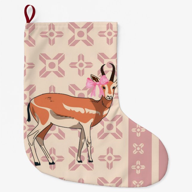 Calcetín Navideño Grande Chic Pink Doe-patterned Christmas (Anverso)