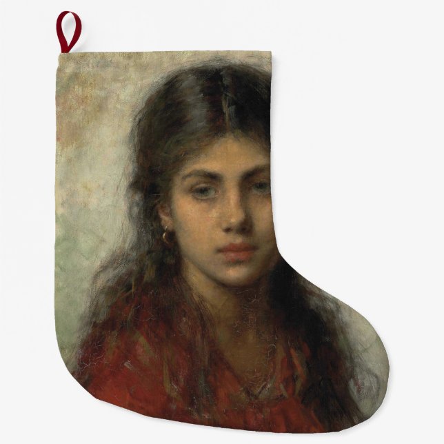 Calcetín Navideño Grande Chica con un Shawl Rojo (por Alexei Harlamoff) (Anverso)