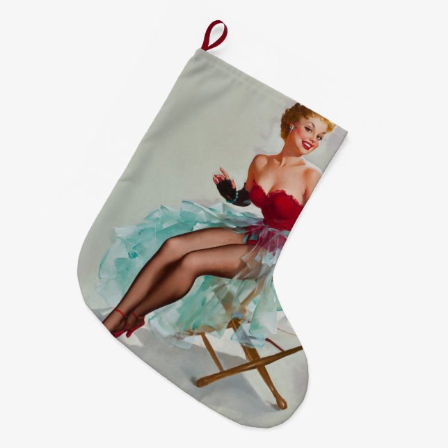 Calcetín Navideño Grande Chica de Miss Sylvania Pin-Up (Frente (Colgado))