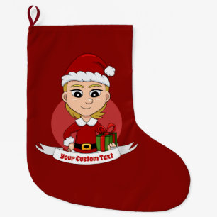 Calcetín Navideño Grande Chica de Navidades con pelo rubio corto