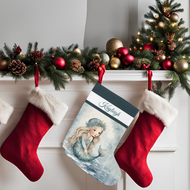 Calcetín Navideño Grande Chica de sirena de invierno Navidades grandes leva (Subido por el creador)