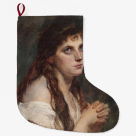 Calcetín Navideño Grande Chica elegante con manos dobladas (arte vintage)