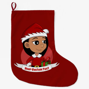 Calcetín Navideño Grande Chica hispánico con pelo largo y negro