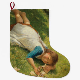 Calcetín Navideño Grande Chica jugando con chicles (pollo y pollo)