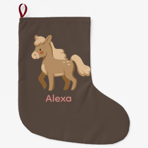 Calcetín Navideño Grande Chica Monogramado Personalizado del Caballo Pony
