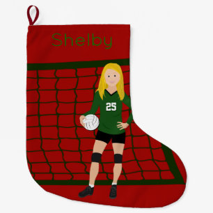 Calcetín Navideño Grande Chica Rubio De Voleibol En Verde