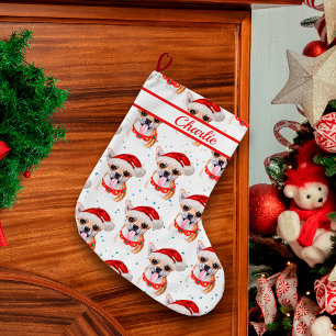 Calcetín Navideño Grande Chihuahua con collar con nombre personalizado