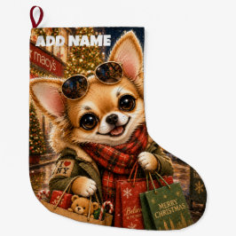 Calcetín Navideño Grande Chihuahua en compras navideñas en NY