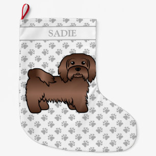 Calcetín Navideño Grande Chocolate Havanese lindo caricatura perro y nombre