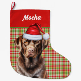 Calcetín Navideño Grande Chocolate Labrador Perro de vacaciones personaliza