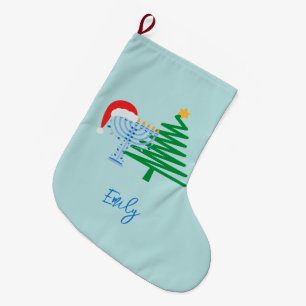 Calcetín Navideño Grande Chrismukkah azul personalizable Stocking