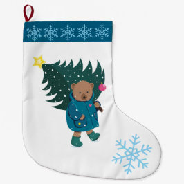 Calcetín Navideño Grande Christmas Baby Bear Christmas Tree Snowflakes. 
