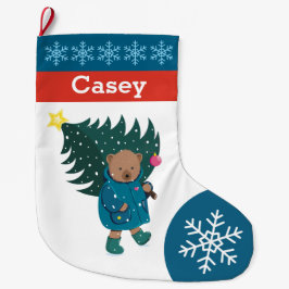 Calcetín Navideño Grande Christmas Baby Bear Christmas Tree Snowflakes.  La