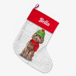 Calcetín Navideño Grande Christmas Cockapoo with Dog's Name
