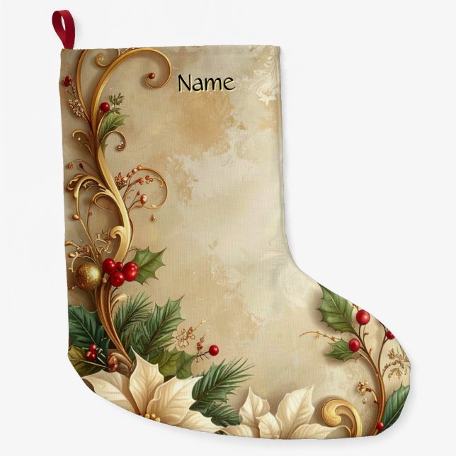 Calcetín Navideño Grande Christmas Floral Holiday Stocking (Anverso)