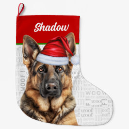 Calcetín Navideño Grande Christmas German Shepherd with Dog's Name