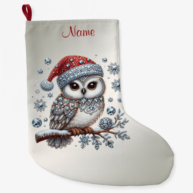 Calcetín Navideño Grande Christmas Owl Holiday Stocking (Anverso)