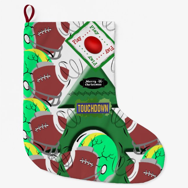 Calcetín Navideño Grande Christmas Stocking, Football Sports (Anverso)