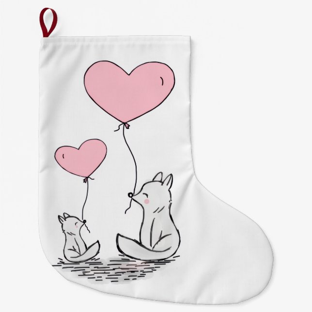 Calcetín Navideño Grande Christmas Stocking, Foxy Pink Hearts Love (Anverso)