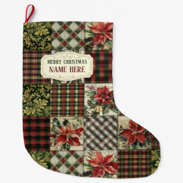 Calcetín Navideño Grande Christmas Stocking Gift Wrapping Vintage Patchwork