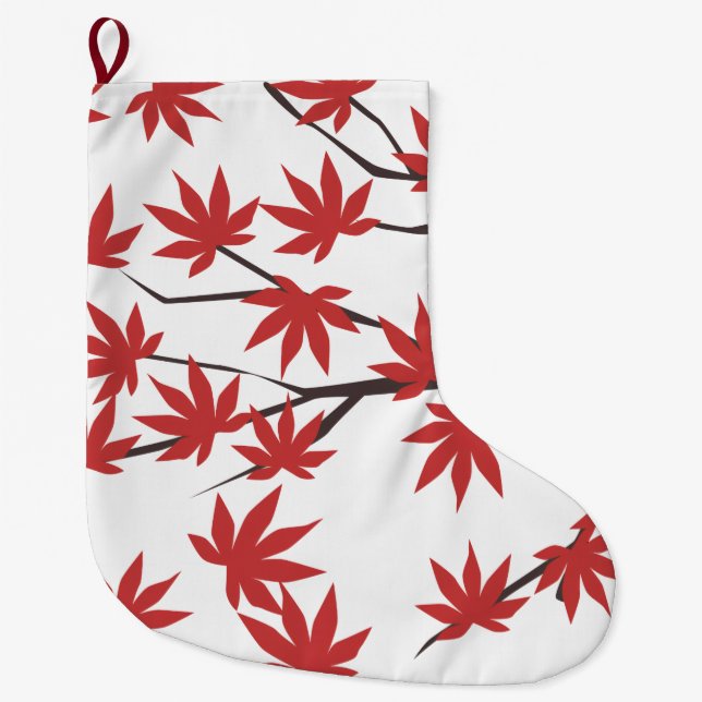 Calcetín Navideño Grande Christmas Stocking, Red Leaves  (Anverso)