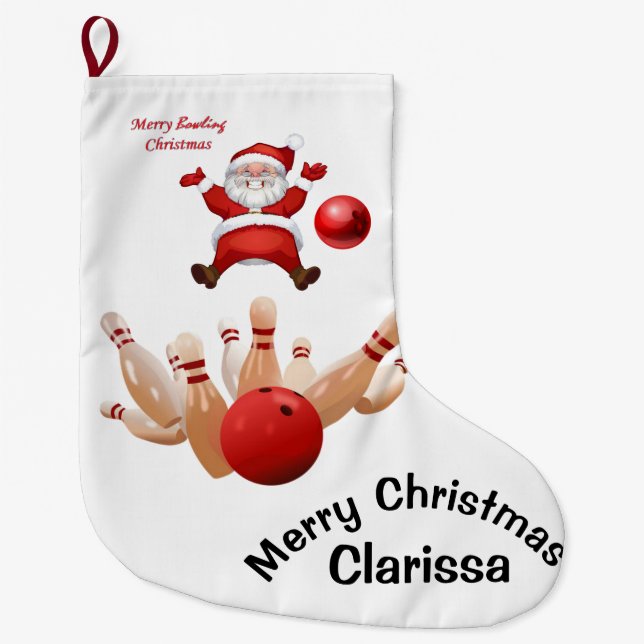 Calcetín Navideño Grande Christmas Stocking,  Santa Bowling (Anverso)