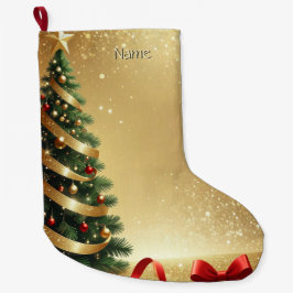 Calcetín Navideño Grande Christmas Tree Ribbons Holiday Stocking