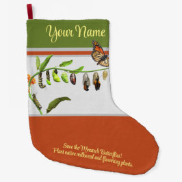 Calcetín Navideño Grande Ciclo de vida de la mariposa monarca