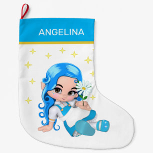 Calcetín Navideño Grande Cielo Hada Niña & Estrellas