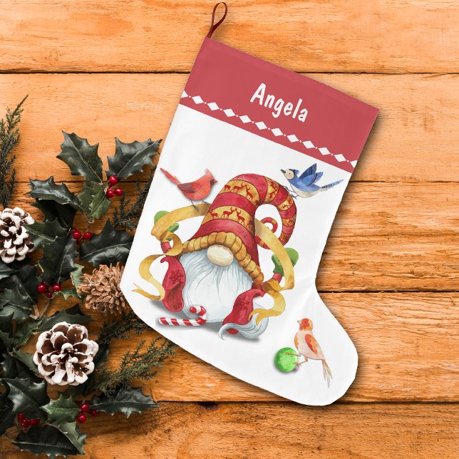 Calcetín Navideño Grande Cinta divertida con nomo de pájaros personalizado (Subido por el creador)