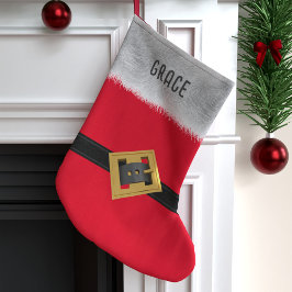 Calcetín Navideño Grande Cinturón de Santa Suit Rojo Monogramado Niños Trad