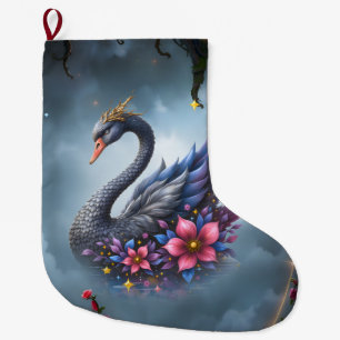 Calcetín Navideño Grande Cisne Luna Coronada – Guardián del Lago Silencioso