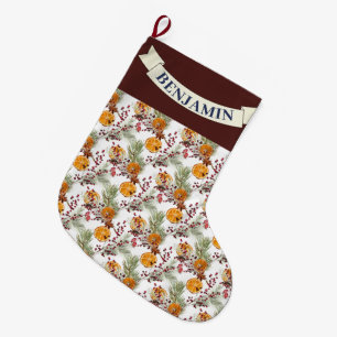 Calcetín Navideño Grande Citrus Naranja Rustic PIne Greenery