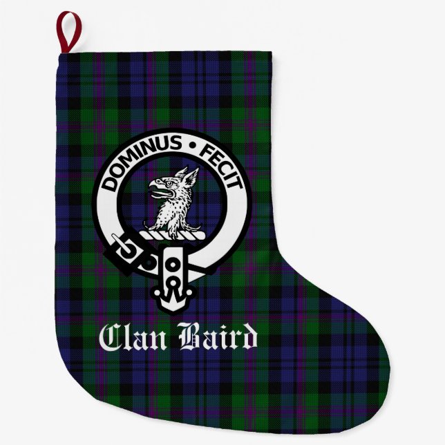Calcetín Navideño Grande Clan Baird Escudo Tartan Personalizable (Anverso)