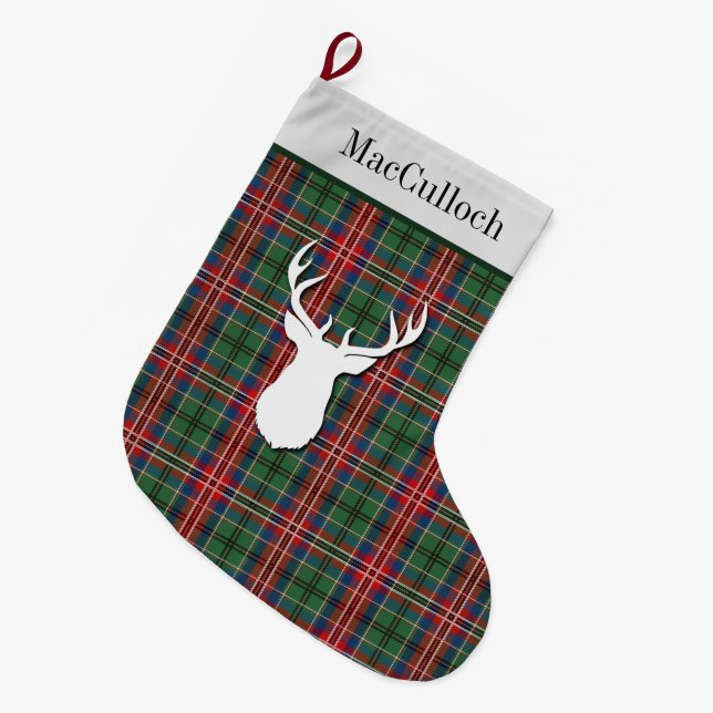Calcetín Navideño Grande Clan MacCulloch Tartan Green Red Plaid (Frente (Colgado))