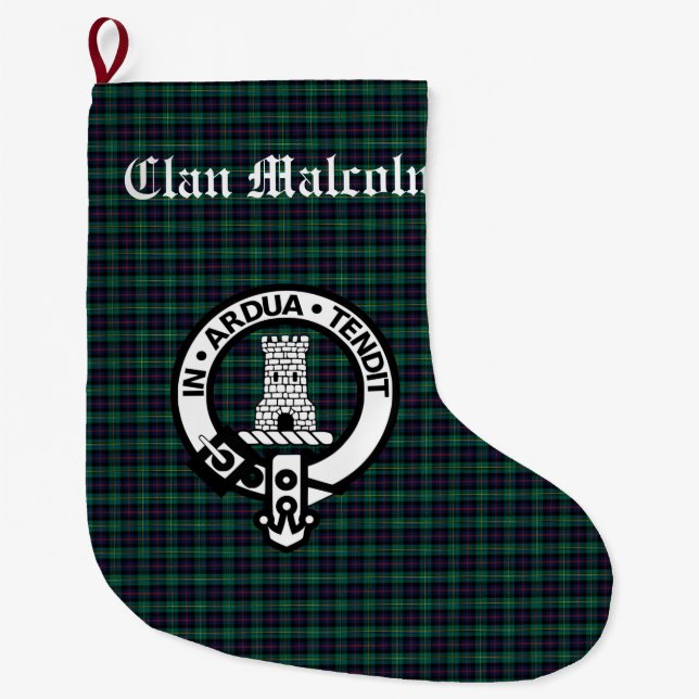 Calcetín Navideño Grande Clan Malcolm Tartán y Escudo (Anverso)