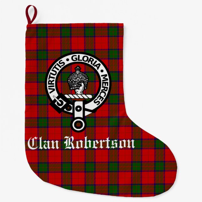 Calcetín Navideño Grande Clan Robertson Escudo Badge & Tartan (Anverso)