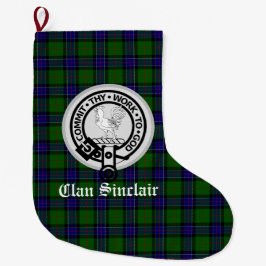 Calcetín Navideño Grande Clan Sinclair Escudo Badge & Tartan Personalizable