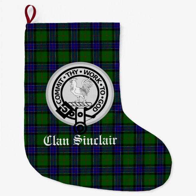 Calcetín Navideño Grande Clan Sinclair Escudo Badge & Tartan Personalizable (Anverso)
